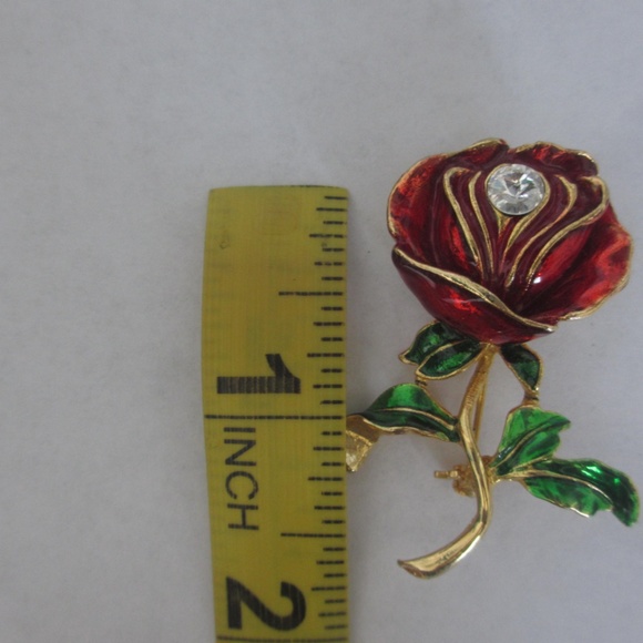 Vintage 1960-70`s brooch rose rhinestone red green - Picture 4 of 6